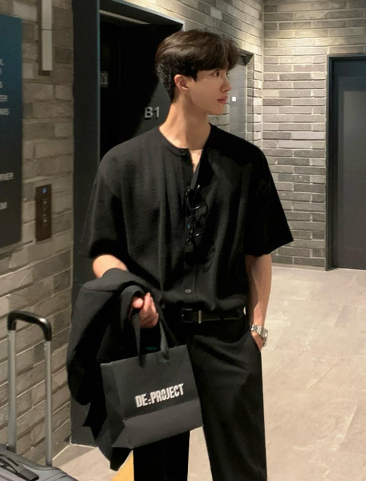 Knitted Short Sleeve Button Up
