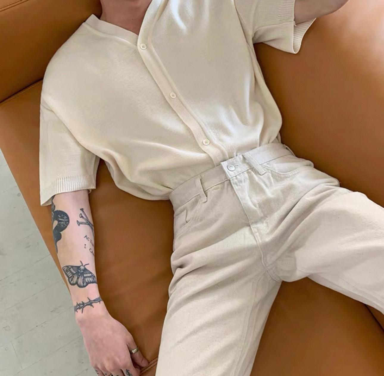 White Knitted Coreless Button Up