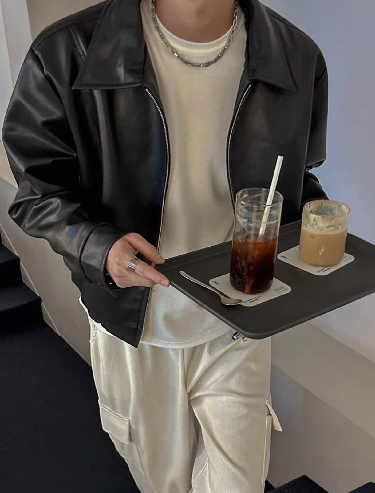 Black Leather Jacket (Both Ways Zipper)