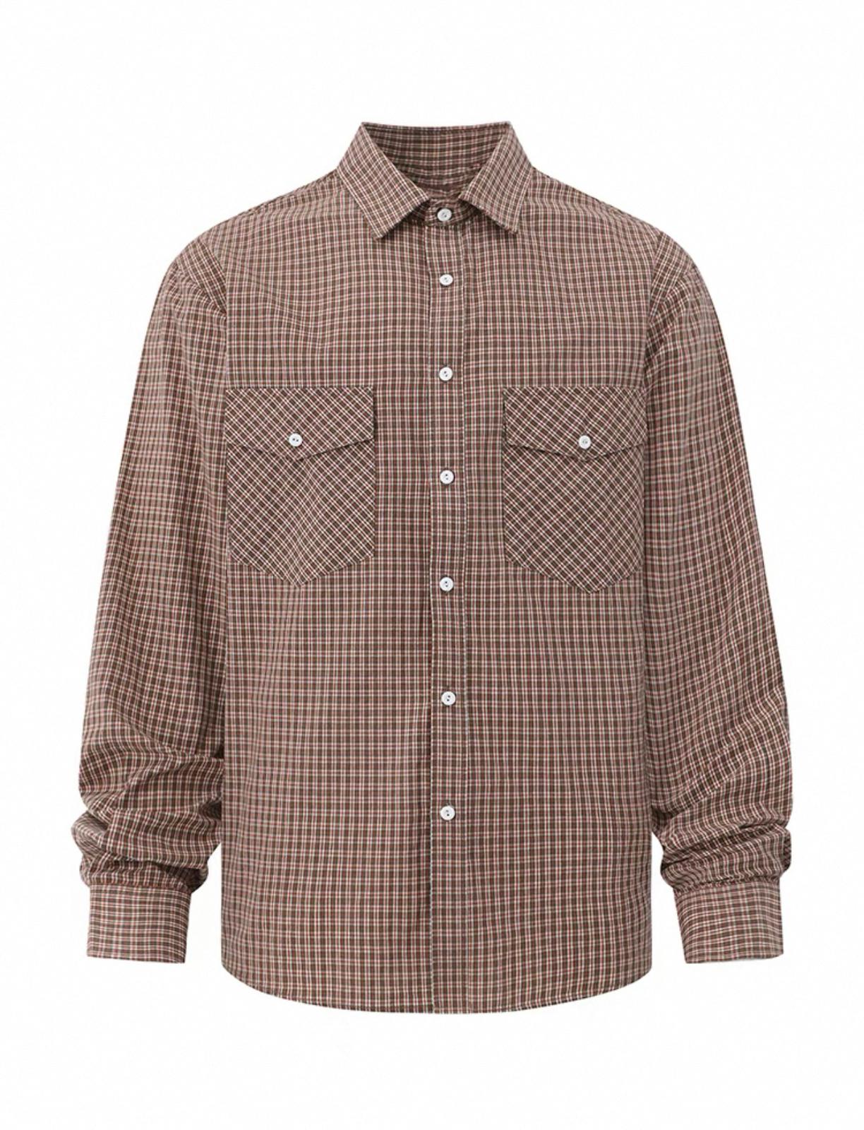 Brown Checkered Button Long Sleeve