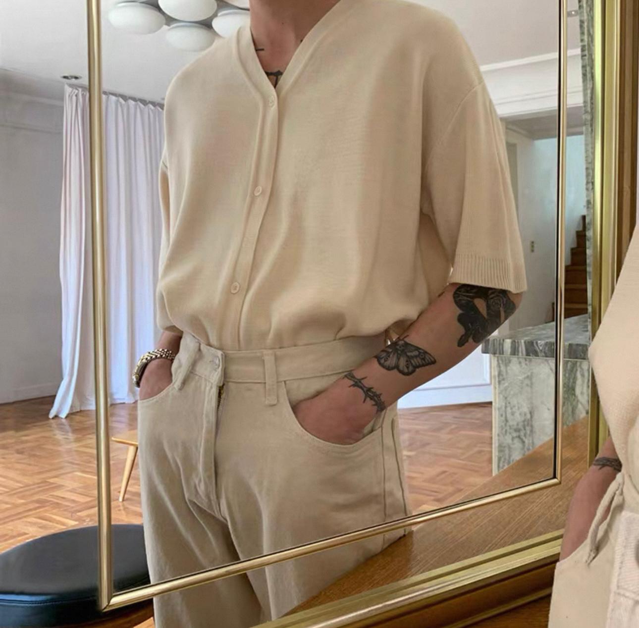 White Knitted Coreless Button Up