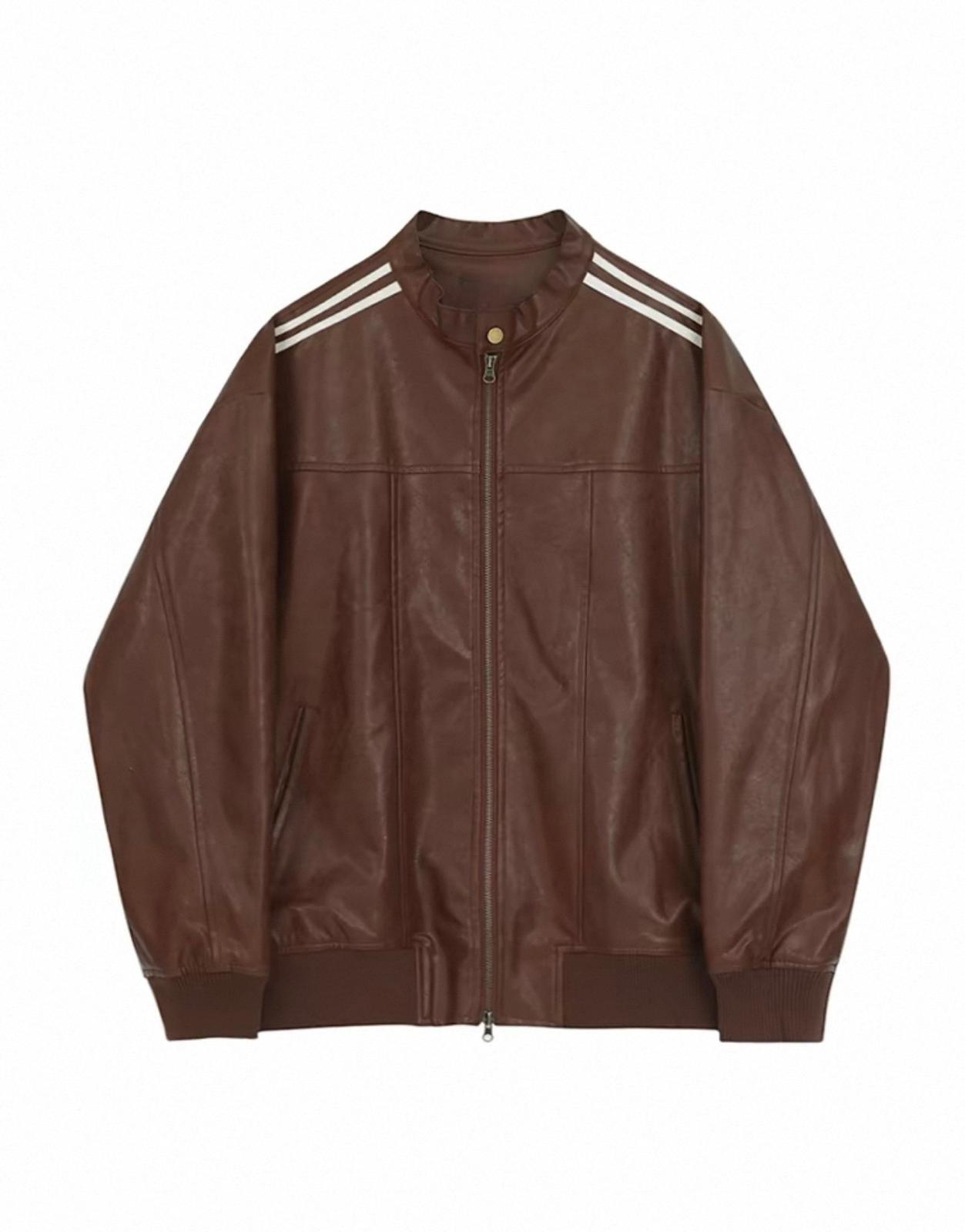 Leather Jacket with White Stripe