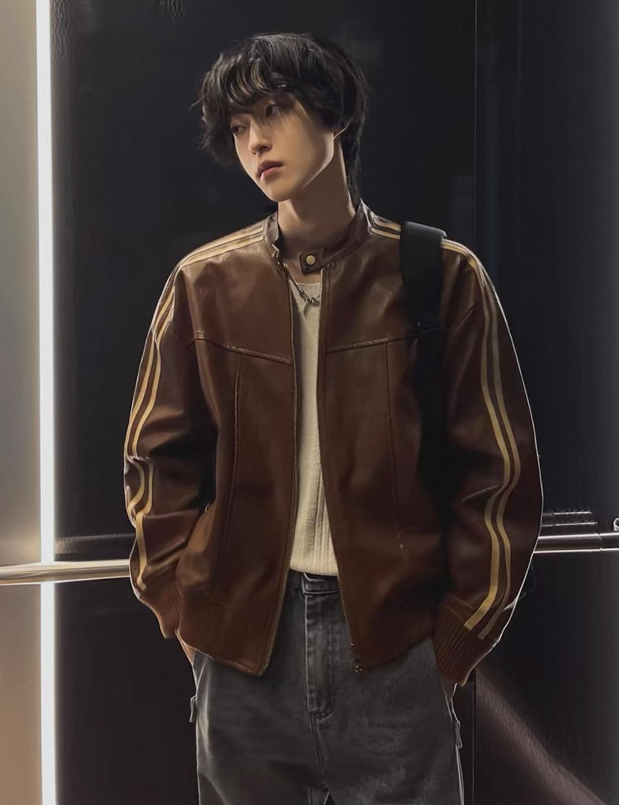 Leather Jacket with White Stripe
