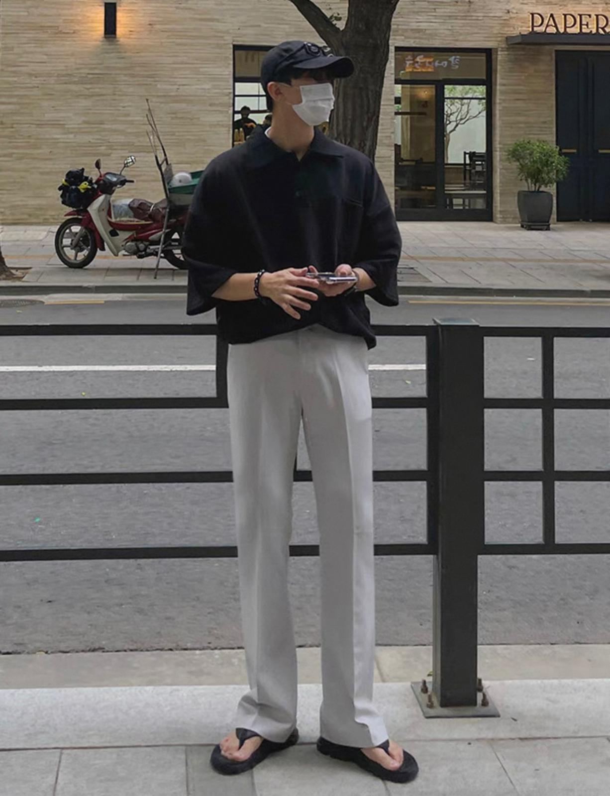 Black Oversize Button Polo T