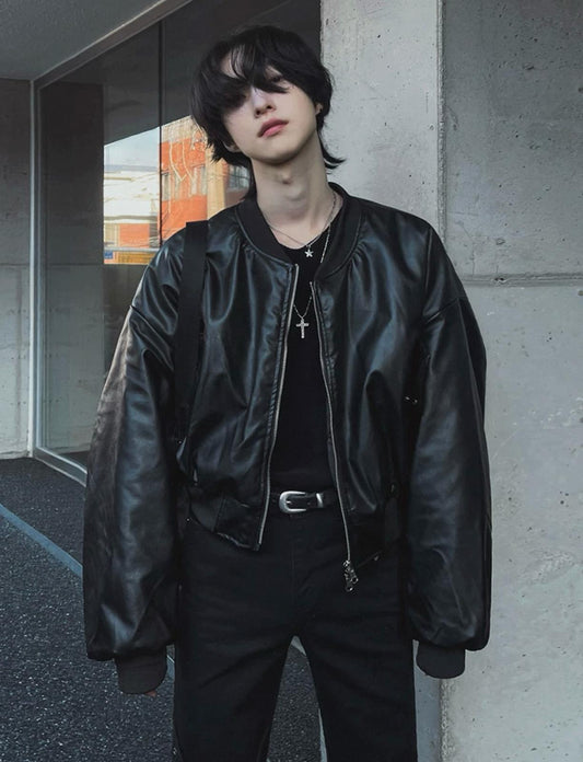 Oversize Leather Jacket (Both Way Zippers)