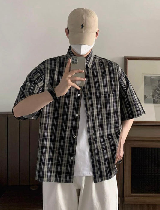 Vintage Checkered Short Sleeve Button Up