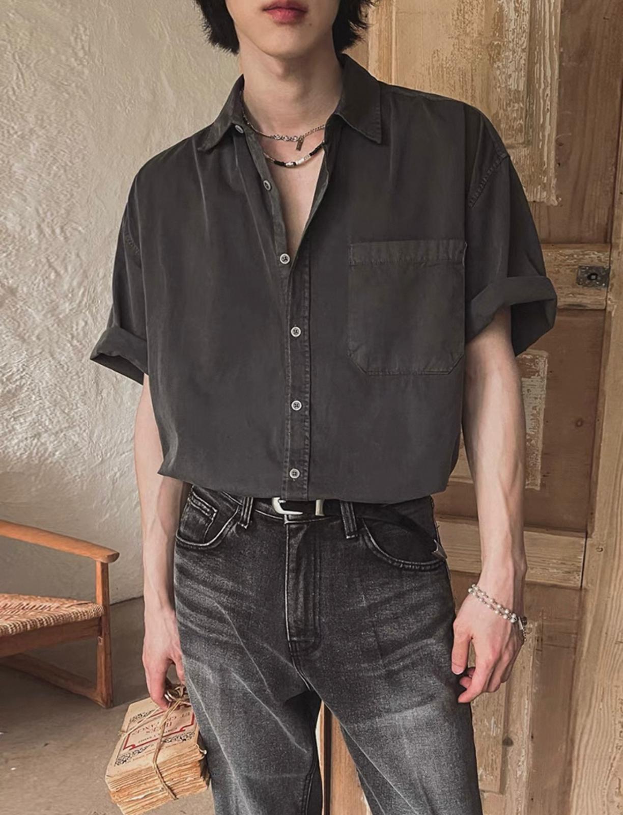 Vintage Grey Button Up Short Sleeve