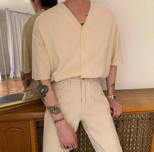 White Knitted Coreless Button Up