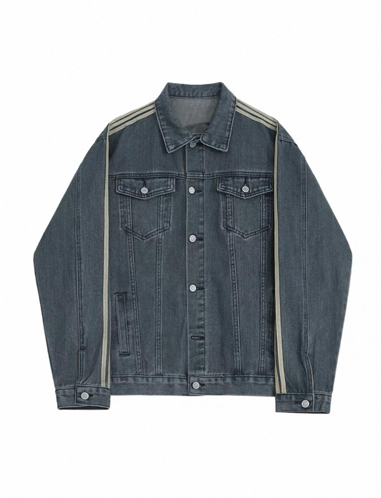 Denim Collared Jacket with White Stripe