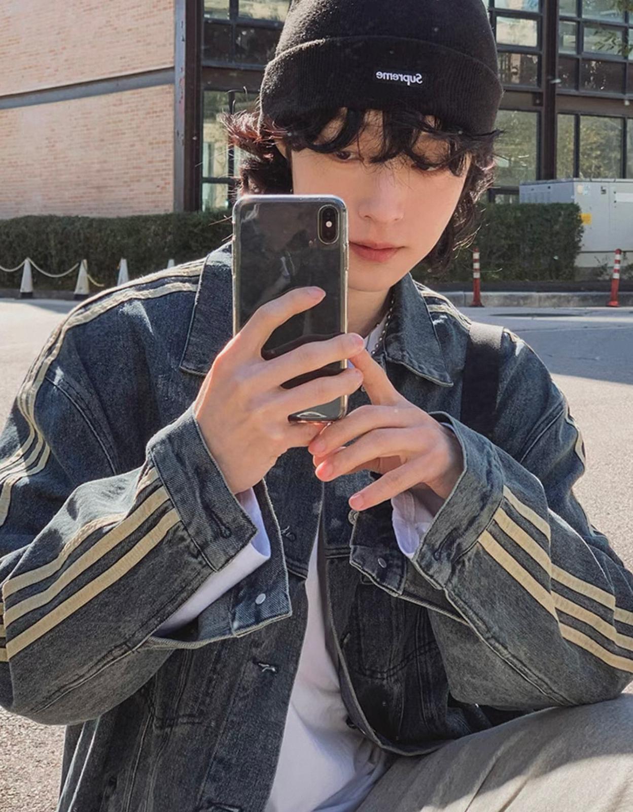 Denim Collared Jacket with White Stripe