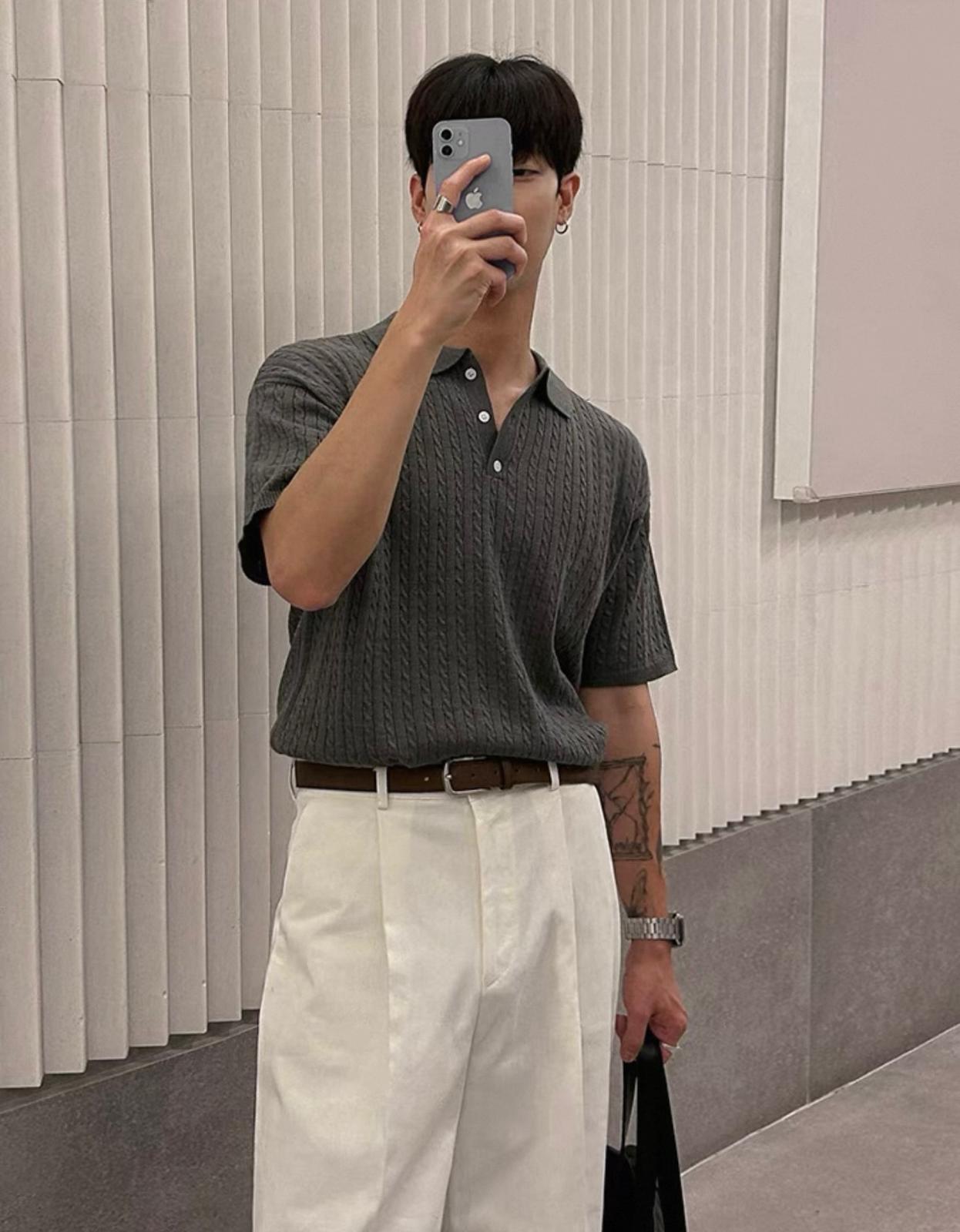 Grey Button Polo T