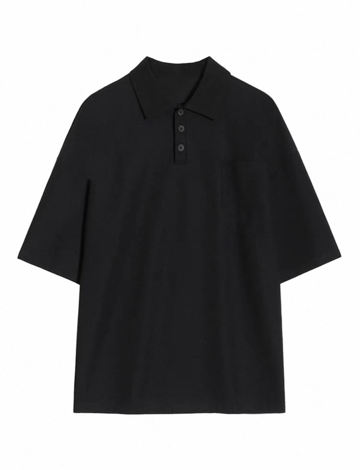 Black Oversize Button Polo T