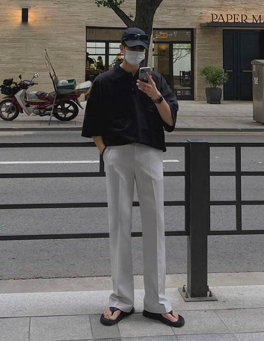 Black Oversize Button Polo T